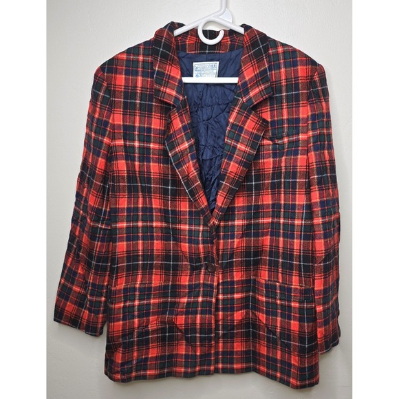 PENDLETON Women's 18W Red Tartan Plaid Blazer Shoulder Pads -1470 - Picture 2 of 8